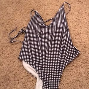 black and white checkered one piece swimsuit